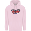 Union Jack Butterfly British Britain Flag Childrens Kids Hoodie Light Pink