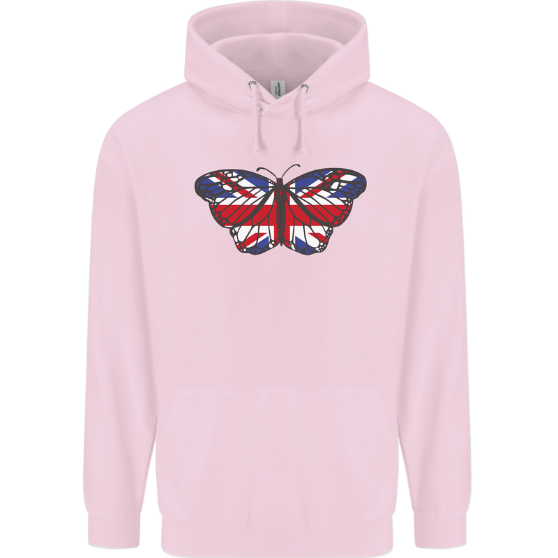Union Jack Butterfly British Britain Flag Childrens Kids Hoodie Light Pink