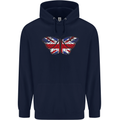 Union Jack Butterfly British Britain Flag Childrens Kids Hoodie Navy Blue