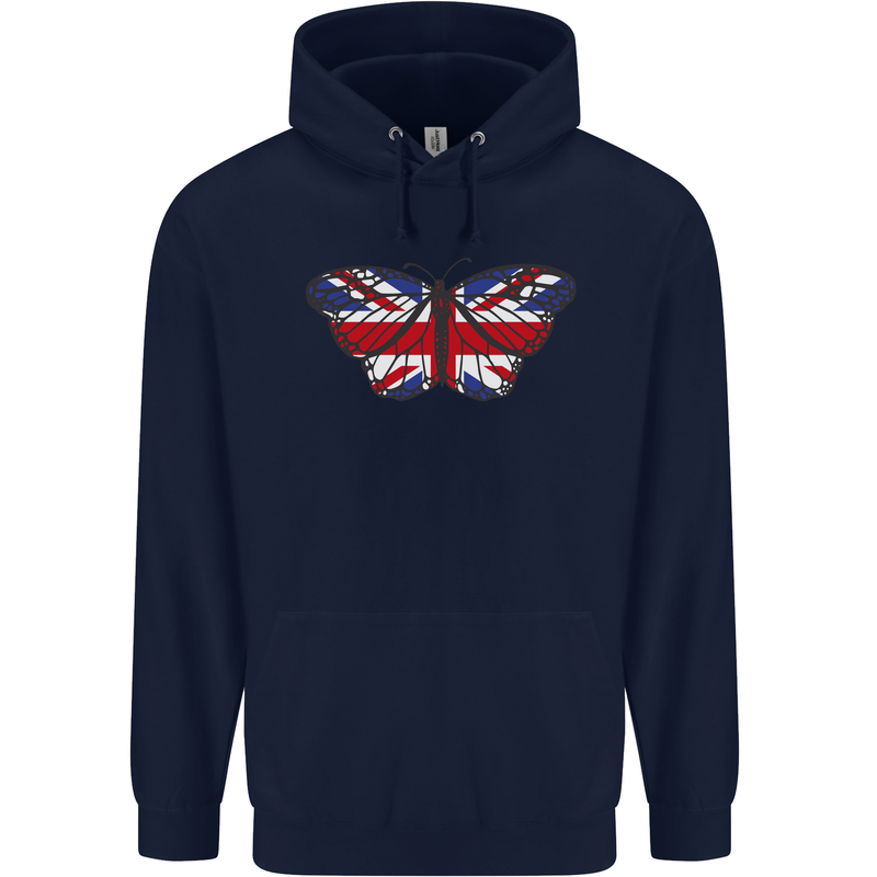 Union Jack Butterfly British Britain Flag Childrens Kids Hoodie Navy Blue