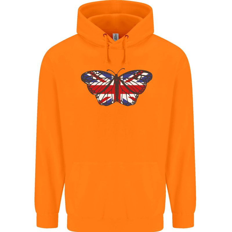 Union Jack Butterfly British Britain Flag Childrens Kids Hoodie Orange