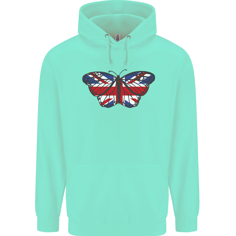 Union Jack Butterfly British Britain Flag Childrens Kids Hoodie Peppermint