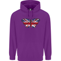 Union Jack Butterfly British Britain Flag Childrens Kids Hoodie Purple