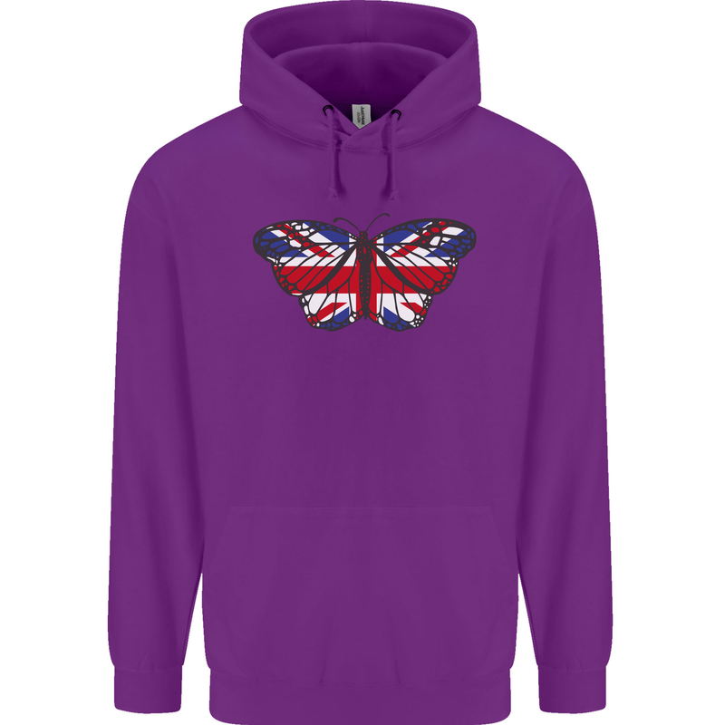 Union Jack Butterfly British Britain Flag Childrens Kids Hoodie Purple