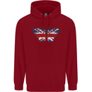 Union Jack Butterfly British Britain Flag Childrens Kids Hoodie Red