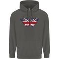 Union Jack Butterfly British Britain Flag Childrens Kids Hoodie Storm Grey