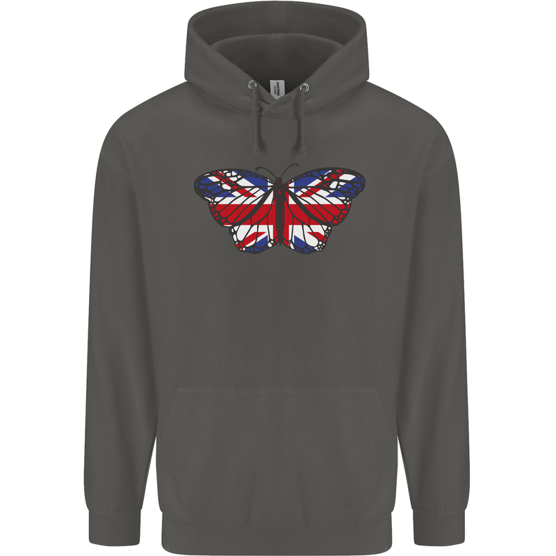 Union Jack Butterfly British Britain Flag Childrens Kids Hoodie Storm Grey