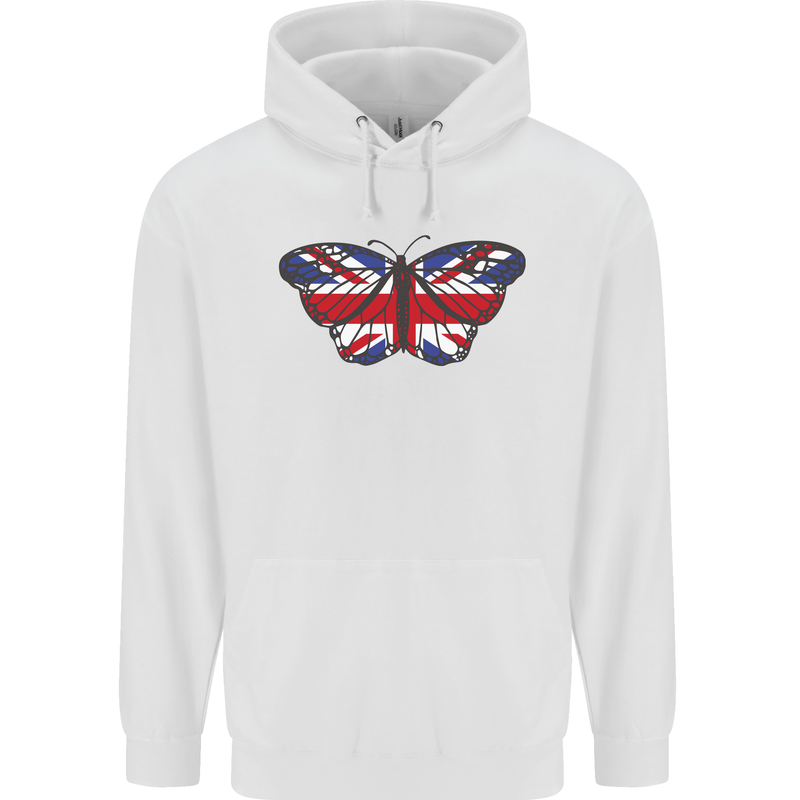 Union Jack Butterfly British Britain Flag Childrens Kids Hoodie White