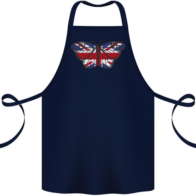 Union Jack Butterfly British Britain Flag Cotton Apron 100% Organic Navy Blue