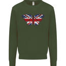 Union Jack Butterfly British Britain Flag Kids Sweatshirt Jumper Forest Green