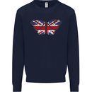 Union Jack Butterfly British Britain Flag Kids Sweatshirt Jumper Navy Blue