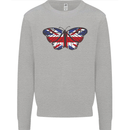 Union Jack Butterfly British Britain Flag Kids Sweatshirt Jumper Sports Grey