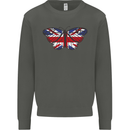 Union Jack Butterfly British Britain Flag Kids Sweatshirt Jumper Storm Grey