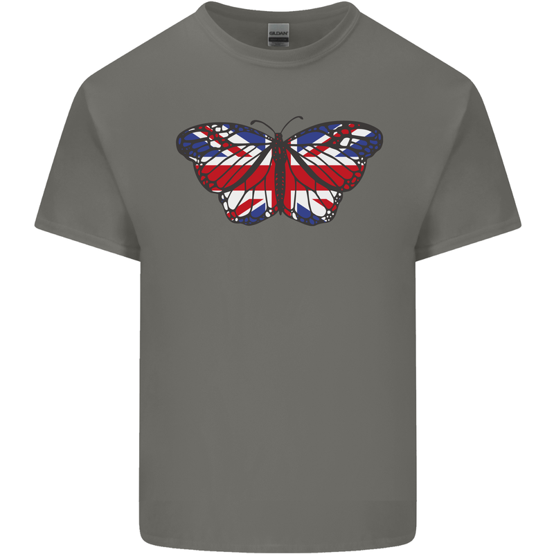 Union Jack Butterfly British Britain Flag Kids T-Shirt Childrens Charcoal