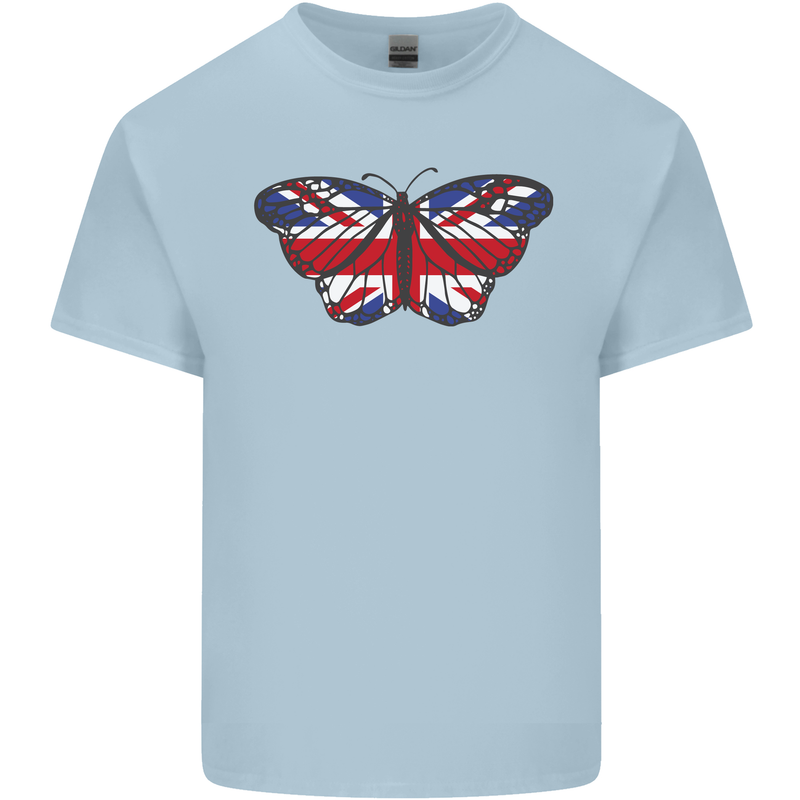 Union Jack Butterfly British Britain Flag Kids T-Shirt Childrens Light Blue