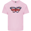 Union Jack Butterfly British Britain Flag Kids T-Shirt Childrens Light Pink