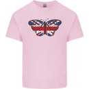 Union Jack Butterfly British Britain Flag Kids T-Shirt Childrens Light Pink