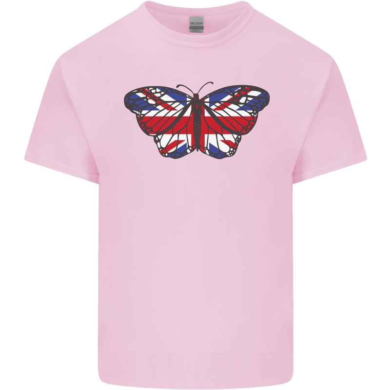 Union Jack Butterfly British Britain Flag Kids T-Shirt Childrens Light Pink