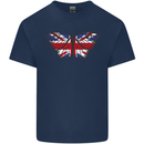 Union Jack Butterfly British Britain Flag Kids T-Shirt Childrens Navy Blue