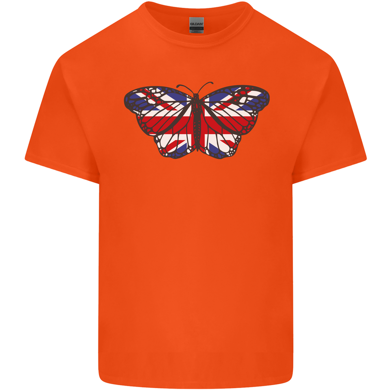 Union Jack Butterfly British Britain Flag Kids T-Shirt Childrens Orange