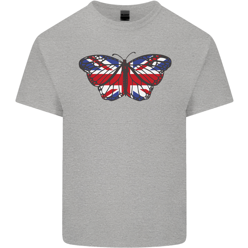 Union Jack Butterfly British Britain Flag Kids T-Shirt Childrens Sports Grey