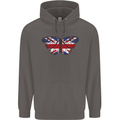 Union Jack Butterfly British Britain Flag Mens 80% Cotton Hoodie Charcoal