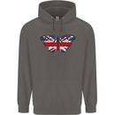 Union Jack Butterfly British Britain Flag Mens 80% Cotton Hoodie Charcoal