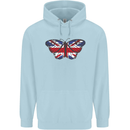 Union Jack Butterfly British Britain Flag Mens 80% Cotton Hoodie Light Blue