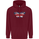 Union Jack Butterfly British Britain Flag Mens 80% Cotton Hoodie Maroon