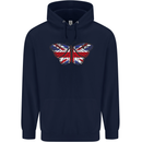 Union Jack Butterfly British Britain Flag Mens 80% Cotton Hoodie Navy Blue