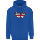 Union Jack Butterfly British Britain Flag Mens 80% Cotton Hoodie Royal Blue