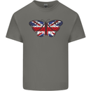 Union Jack Butterfly British Britain Flag Mens Cotton T-Shirt Tee Top Charcoal