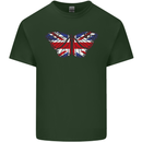 Union Jack Butterfly British Britain Flag Mens Cotton T-Shirt Tee Top Forest Green