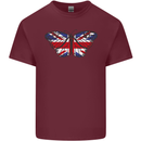 Union Jack Butterfly British Britain Flag Mens Cotton T-Shirt Tee Top Maroon