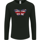 Union Jack Butterfly British Britain Flag Mens Long Sleeve T-Shirt Black