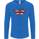 Union Jack Butterfly British Britain Flag Mens Long Sleeve T-Shirt Royal Blue