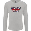 Union Jack Butterfly British Britain Flag Mens Long Sleeve T-Shirt Sports Grey