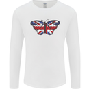 Union Jack Butterfly British Britain Flag Mens Long Sleeve T-Shirt White