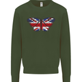 Union Jack Butterfly British Britain Flag Mens Sweatshirt Jumper Forest Green