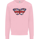 Union Jack Butterfly British Britain Flag Mens Sweatshirt Jumper Light Pink