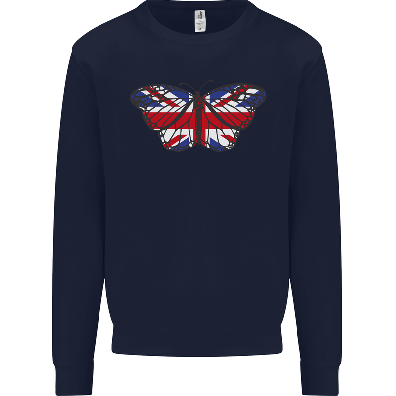 Union Jack Butterfly British Britain Flag Mens Sweatshirt Jumper Navy Blue