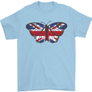 Union Jack Butterfly British Britain Flag Mens T-Shirt 100% Cotton Light Blue
