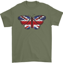 Union Jack Butterfly British Britain Flag Mens T-Shirt 100% Cotton Military Green