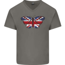 Union Jack Butterfly British Britain Flag Mens V-Neck Cotton T-Shirt Charcoal