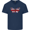 Union Jack Butterfly British Britain Flag Mens V-Neck Cotton T-Shirt Navy Blue