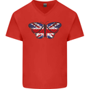 Union Jack Butterfly British Britain Flag Mens V-Neck Cotton T-Shirt Red