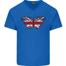 Union Jack Butterfly British Britain Flag Mens V-Neck Cotton T-Shirt Royal Blue