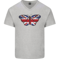 Union Jack Butterfly British Britain Flag Mens V-Neck Cotton T-Shirt Sports Grey