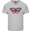 Union Jack Butterfly British Britain Flag Mens V-Neck Cotton T-Shirt Sports Grey