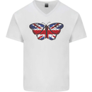 Union Jack Butterfly British Britain Flag Mens V-Neck Cotton T-Shirt White